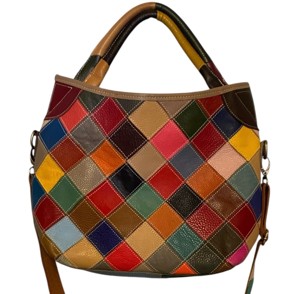 HESHE Multicolor Patchwork Shoulder Bag with Handmade Design